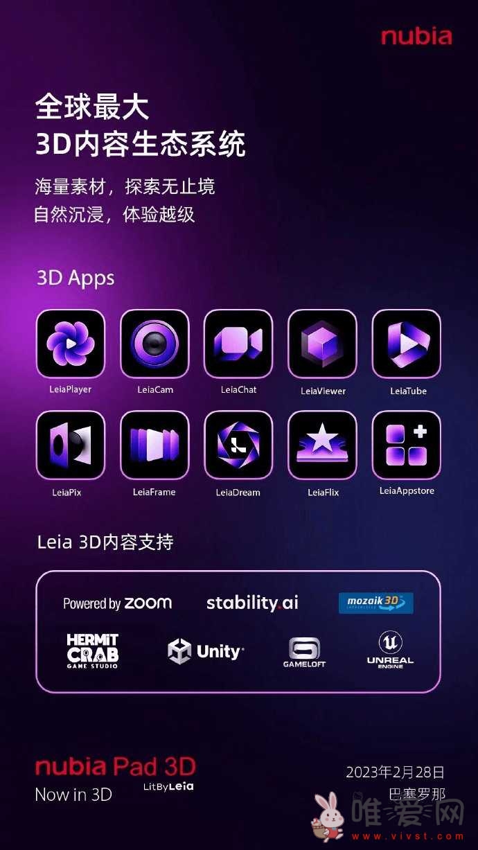 全球最大Leia 3D内容生态系统？努比亚Pad 3D平板预热：支持全场景2D-3D实时转换！