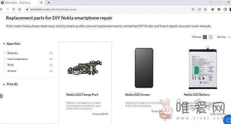 国外维修网站iFixit上线Nokia G22智能手机的维修零件！承诺至少会销售5年时间！
