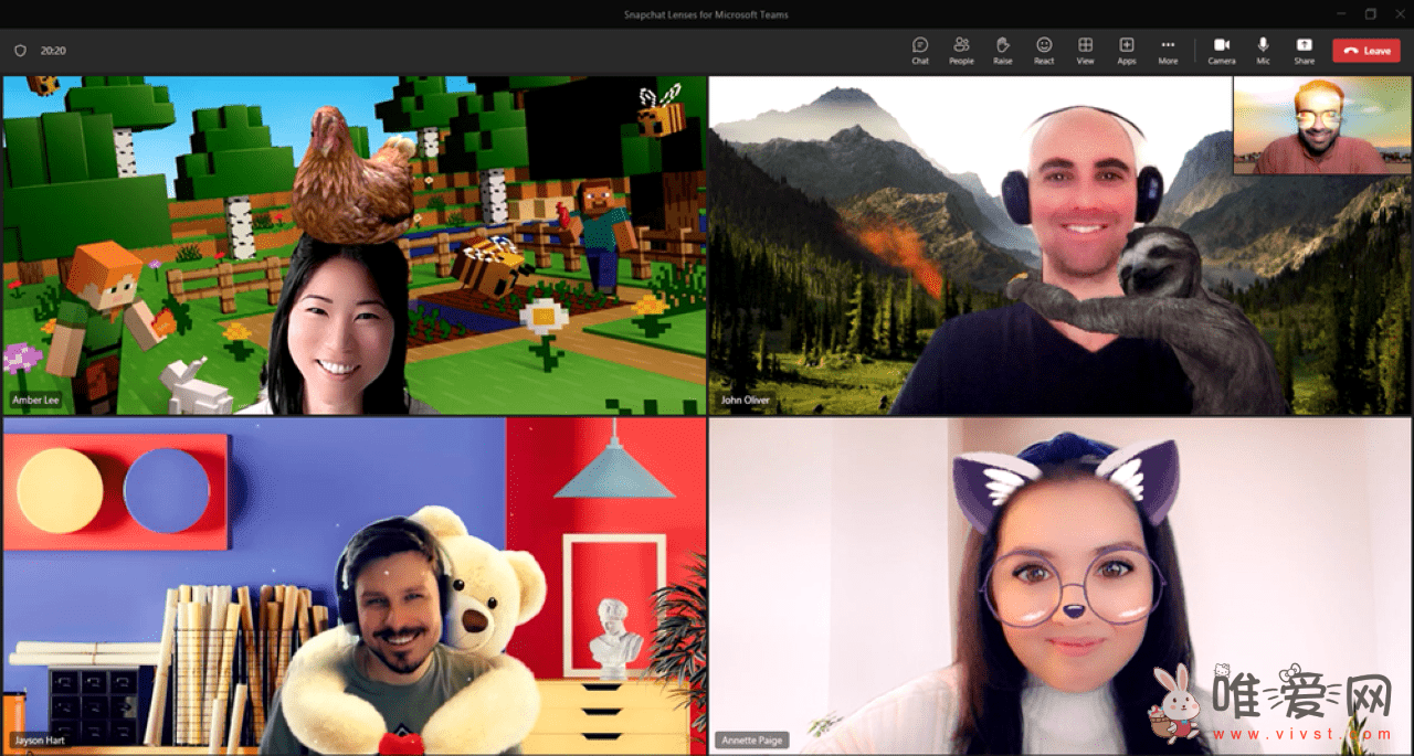 微软与Snapchat合作！为Teams带来26种Snapchat Lenses滤镜？