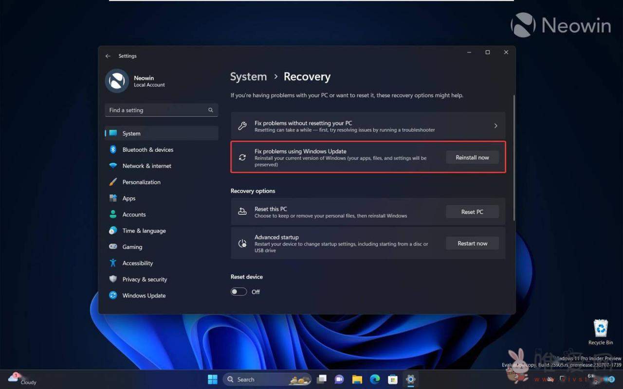 微软推送Win11 Build 25905预览版更新：支持Windows Update来修复系统！